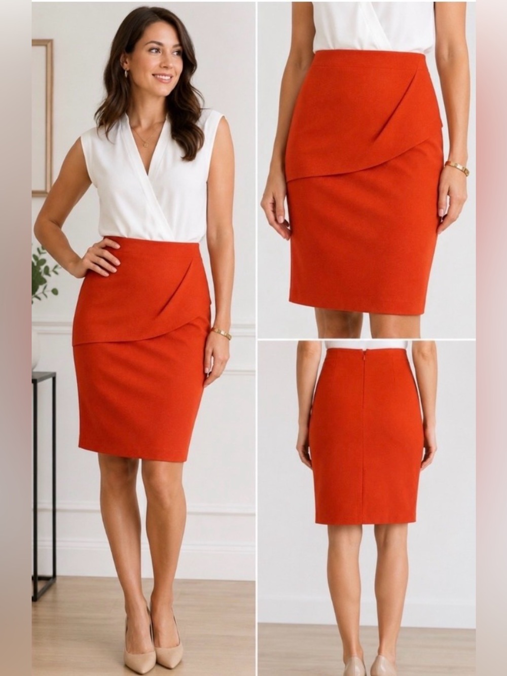 CAbi Women’s 6 Rust Orange Fall Asymmetrical Waist Pencil Skirt